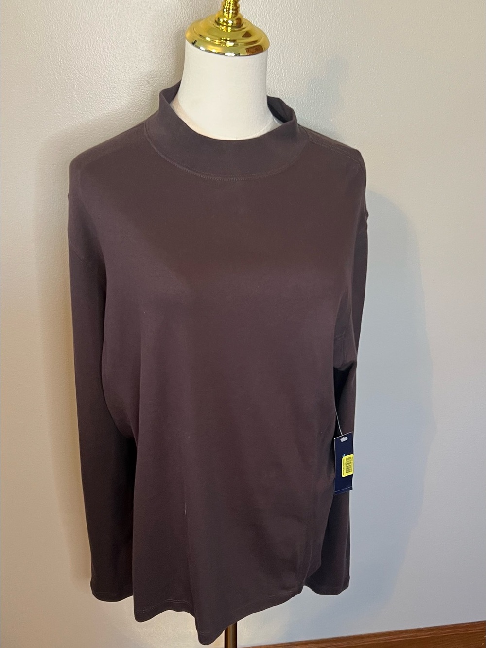Westbound Women’s XL Brown Mock Neck Long Sleeve Top 100% Cotton NWT Y2K